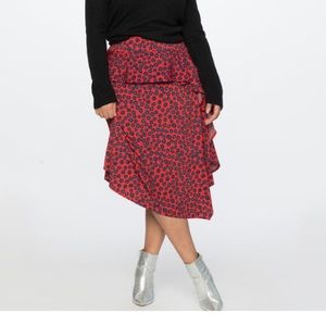 ELOQUII printed midi skirt with ruffle